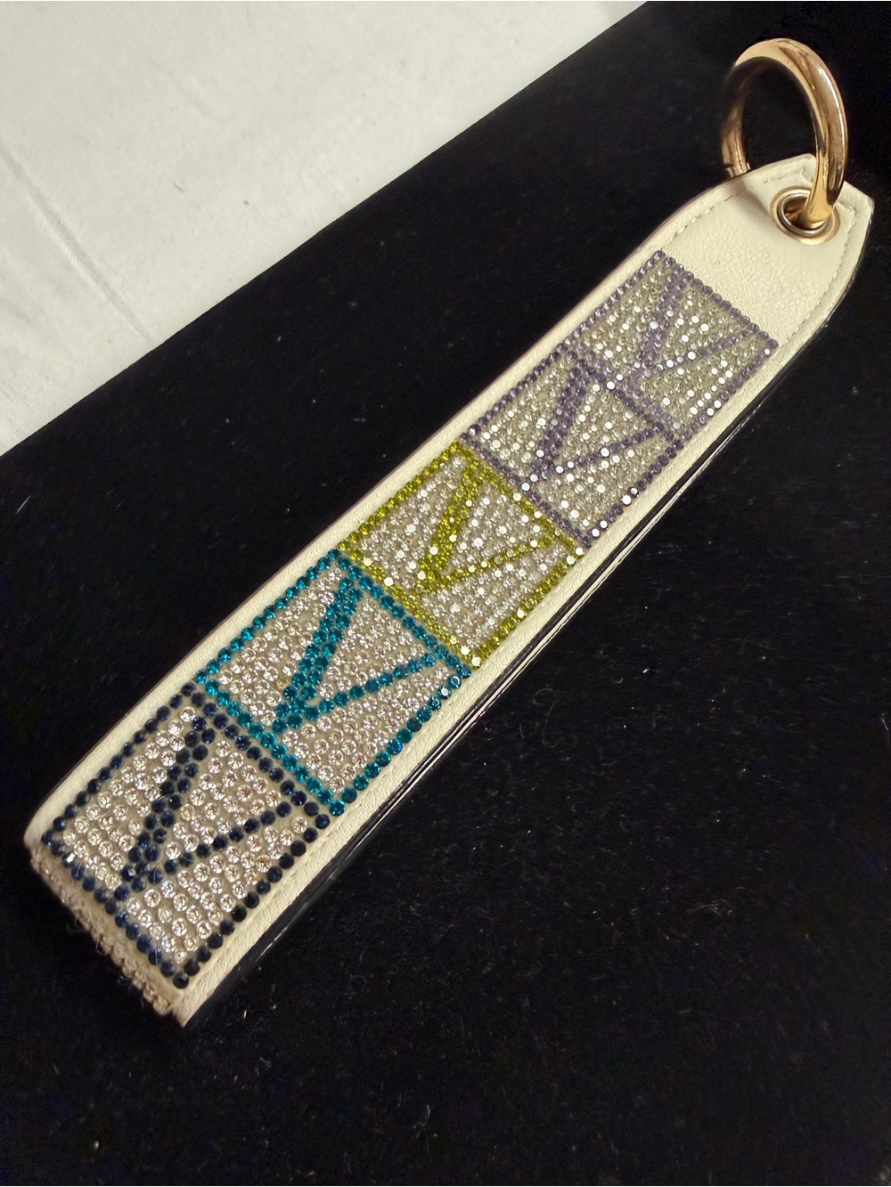 Crystal Embellished White Leather Wristlet Strap